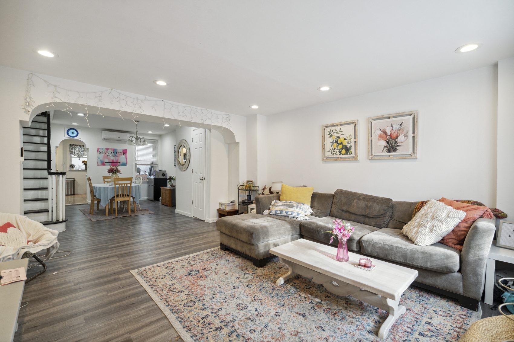 Living room in a Hawk House rental, Manayunk